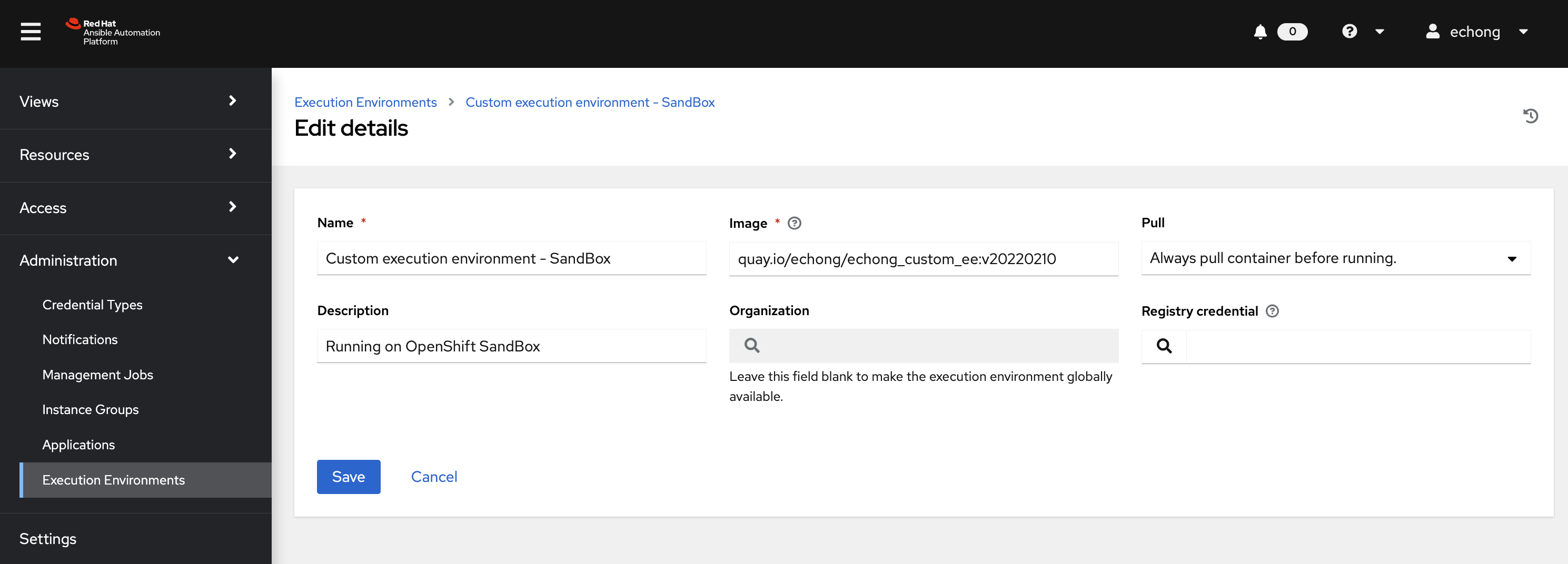 AAP Custom Execution Environment