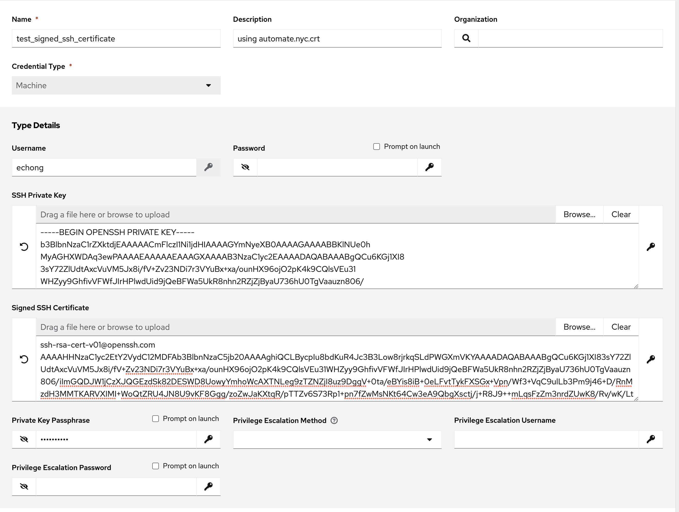 AAP Machine Credential