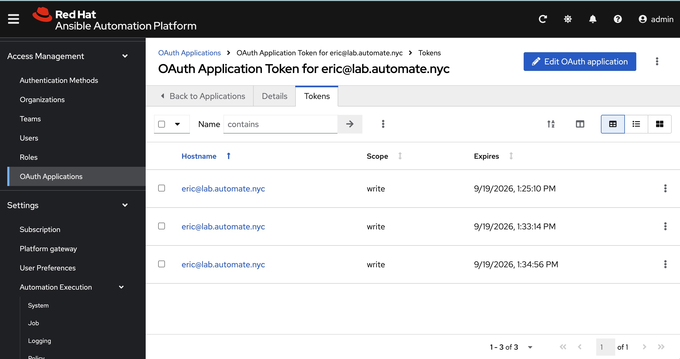 Token list